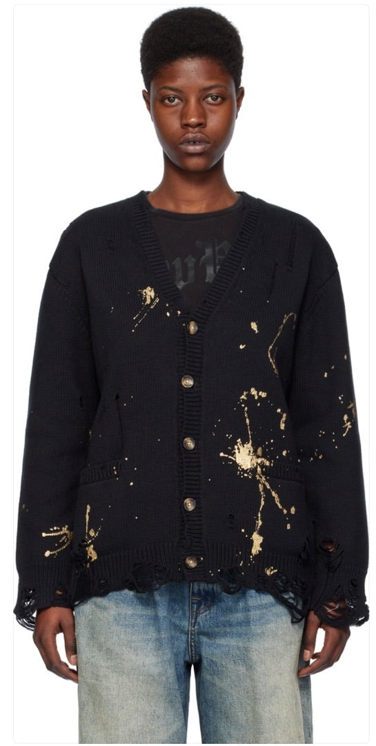 R13 Boyfriend Paint Splatter Cardigan XS