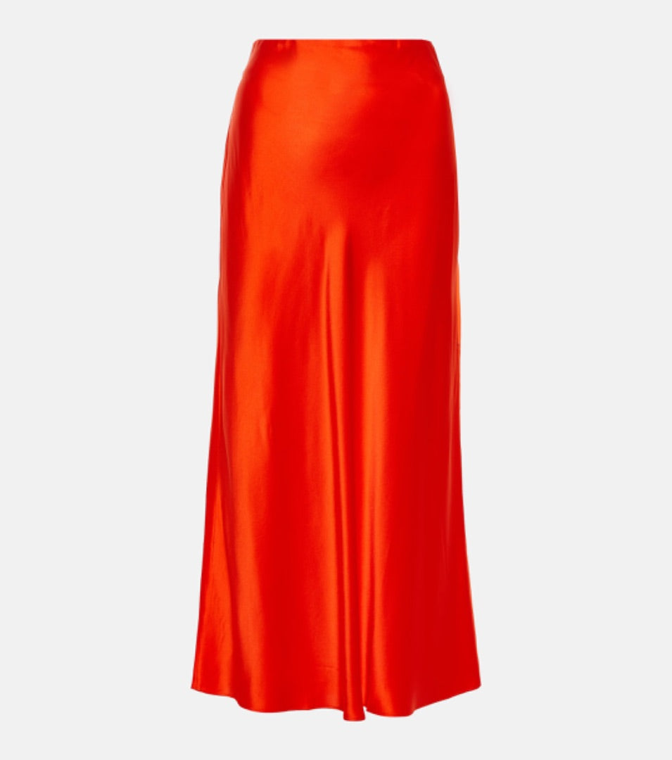 Frame Silk Satin Cami & Matching Skirt in Red Orange (Set) - Size Small