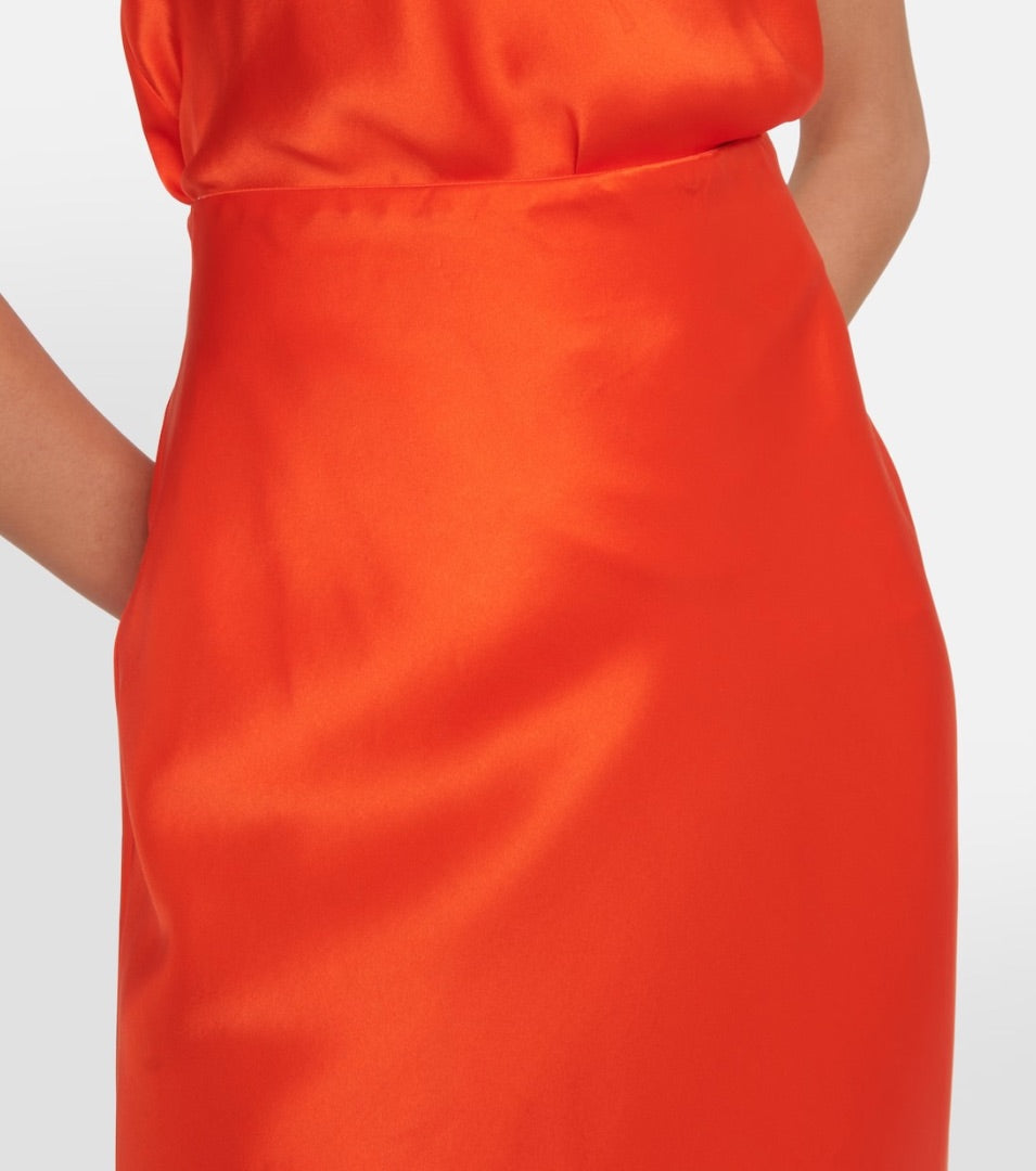 Frame Silk Satin Cami & Matching Skirt in Red Orange (Set) - Size Small