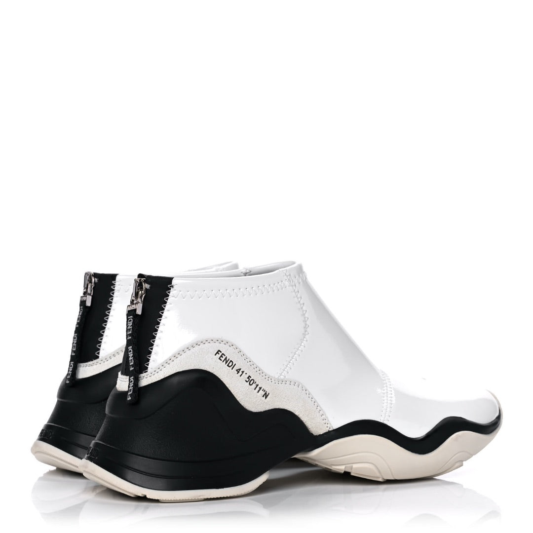 Fendi Technice Mid Top Sneaker In White/Black (Like New)  - Size 37