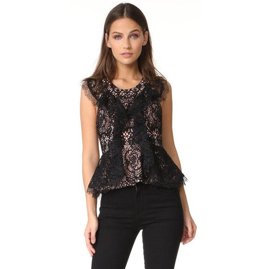 ALEXIS Cairo Lace Peplum Top Black - Size Small