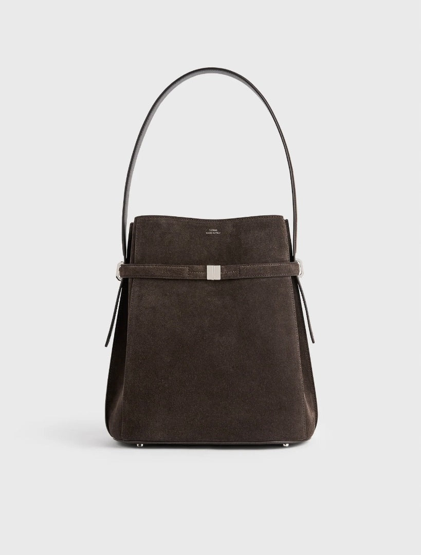 Toteme Belted suede bucket bag brown