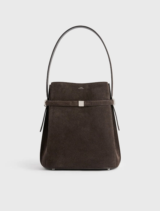 Toteme Belted suede bucket bag brown