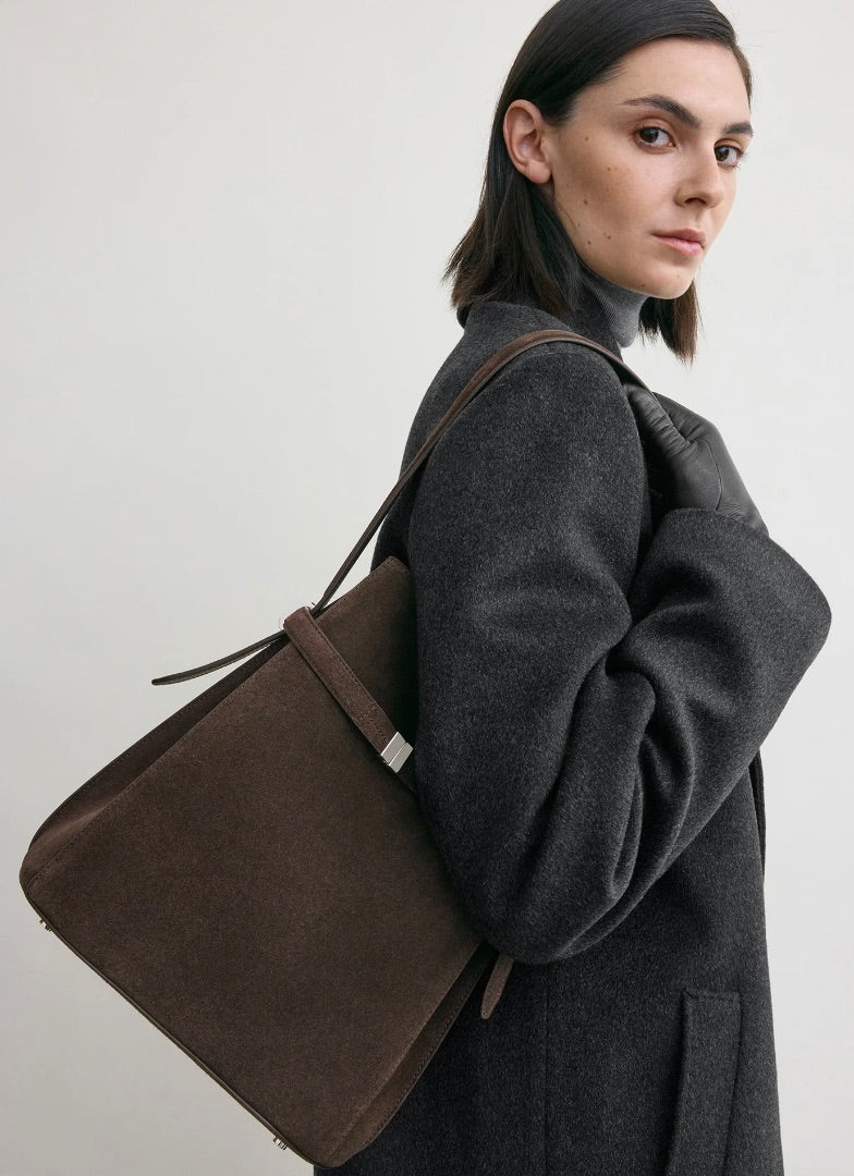 Toteme Belted suede bucket bag brown