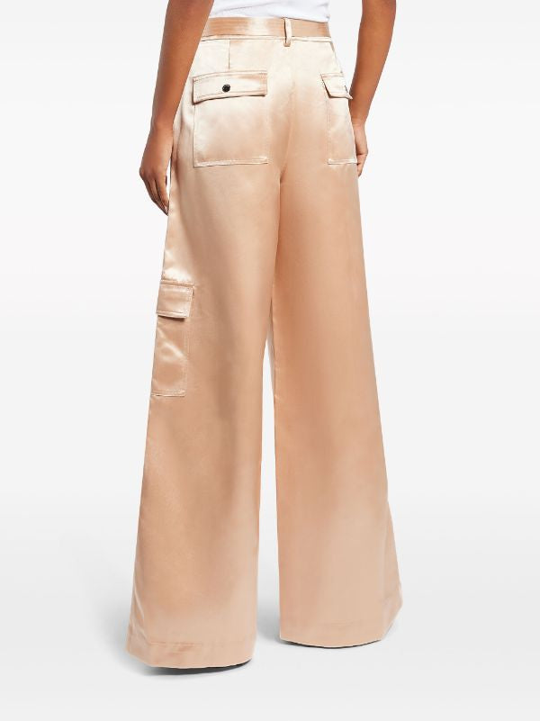 Staud Belted Satin-Finish Palazzo Pants - Size 4