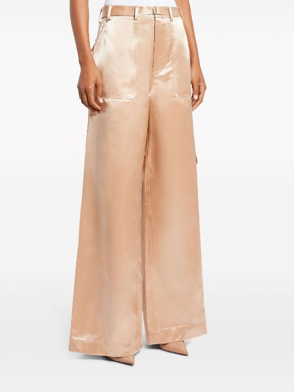 Staud Belted Satin-Finish Palazzo Pants - Size 4