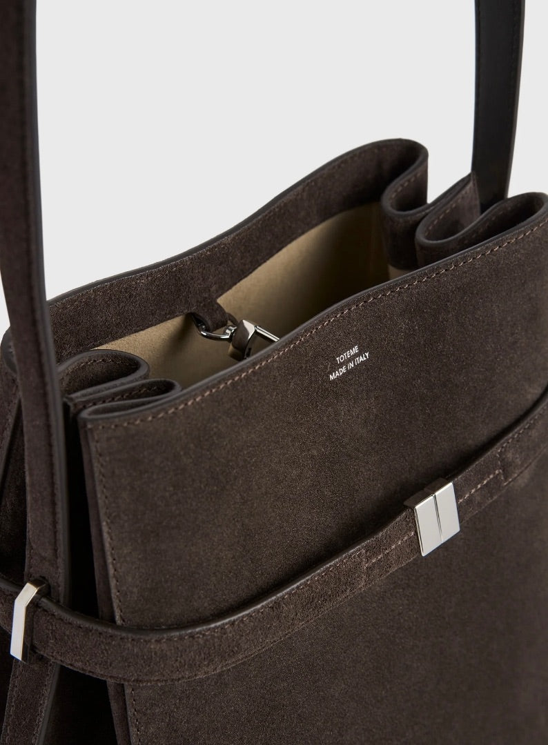 Toteme Belted suede bucket bag brown