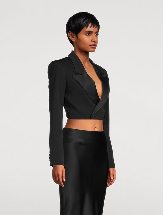 Frame Cropped Tuxedo Jacket in Black - Size 4