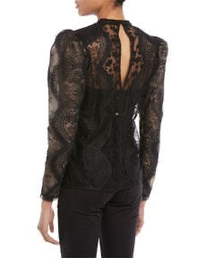 Self-Portrait Scalloped Floral Lace Puff-Sleeve Top - Size 2