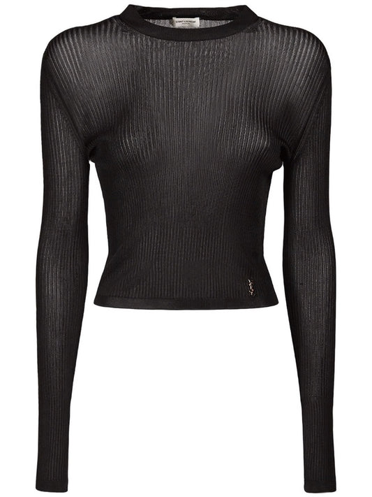 Saint Laurent Viscose Knit Crop Top in Black - Size XS