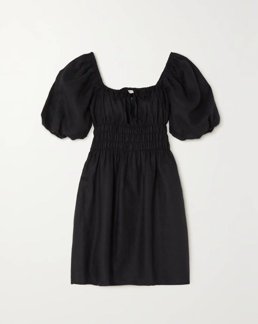 Faithfull The Brand Nikoleta Ruffled Linen-Blend Mini Dress in Black - Size 2