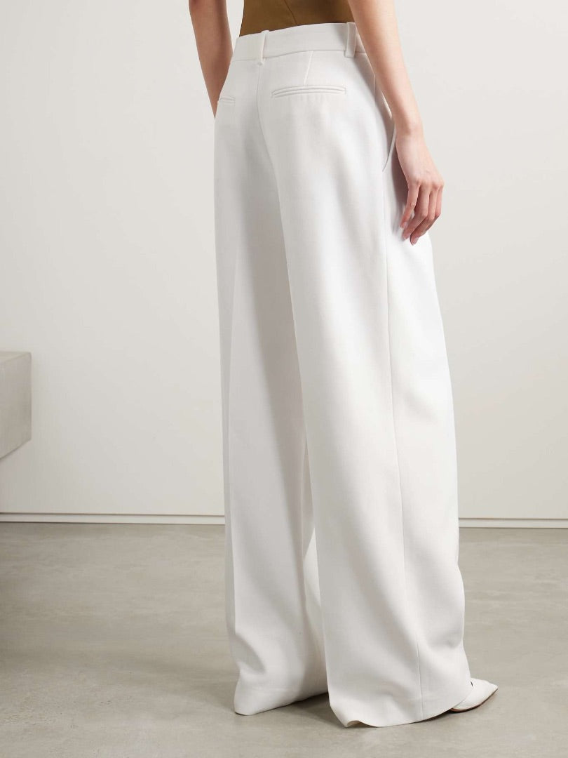 Khaite Bacall Crepe Wide-Leg Pants in Chalk - Size 0