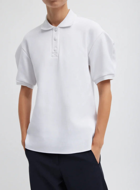 Tibi Luxe Pique Polo Shirt in White - Size XS
