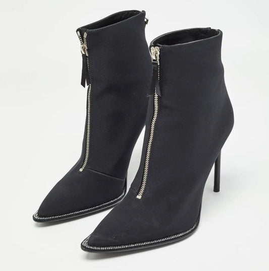 Alexander Wang Black Canvas Pointed Toe Ankle Boots - Size 38