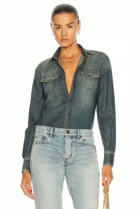 Saint Laurent Classic Western Denim Shirt - Size Small
