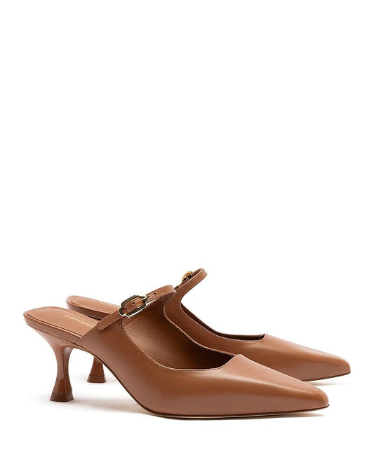 Larroude Ines Pointed Toe Mules in Caramel - Size 8