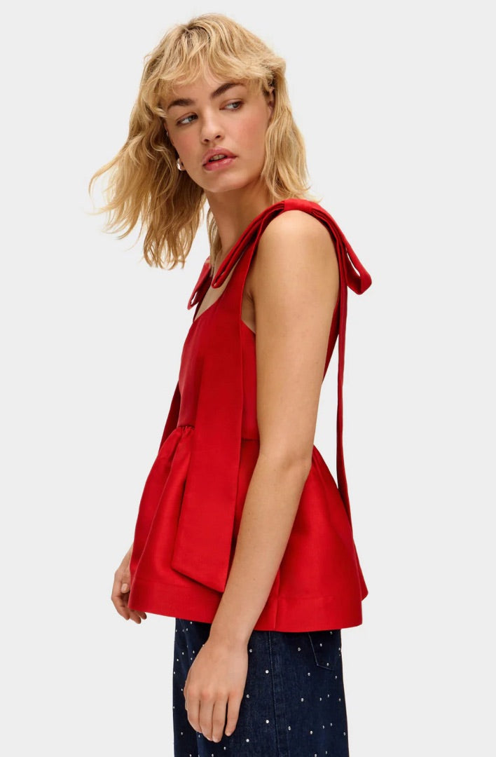 Aligne Alina Bow Peplum Satin Top in Red BNWT - Size 2