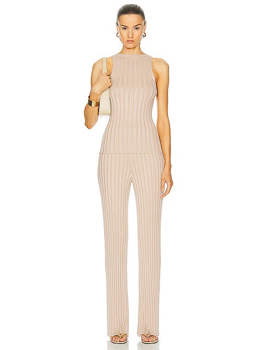 L'Acadmie by Marianna Sereph Rib Tank & Matching Pants Set in Beige - Size Small (Fits like an XS)
