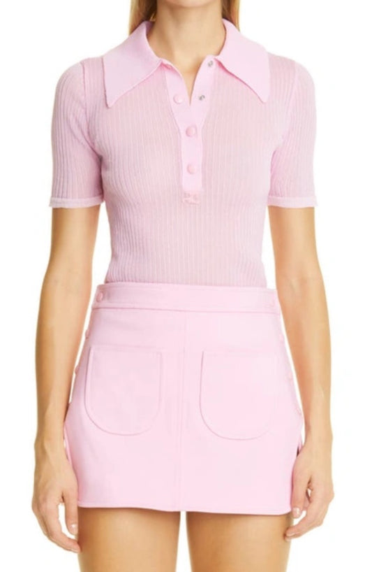 Courrèges Semisheer Ribbed Polo in Pink - Size 2 (Fits like an XS)