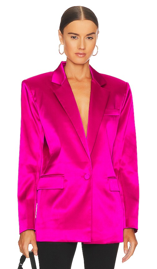 Frame Strong Shoulder Satin Blazer in Magenta - Size XS