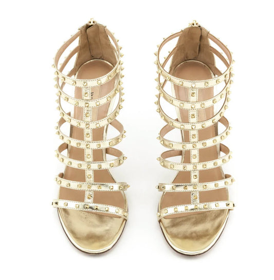 Valentino Gold Leather Rockstud Gladiator  Sandals - Size 37.5