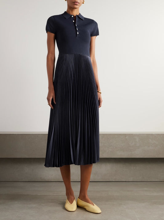 Polo Ralph Lauren Pleated Stretch-Knit & Recycled Satin Midi Dress - Size M