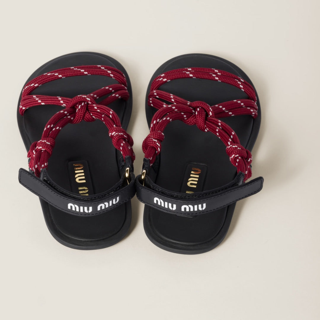 Miu Miu Riviere Cord and Leather Sandals - Size 38