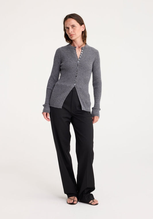 Rohe Elongated Rib Cardigan Mid Grey Melange - Size Small