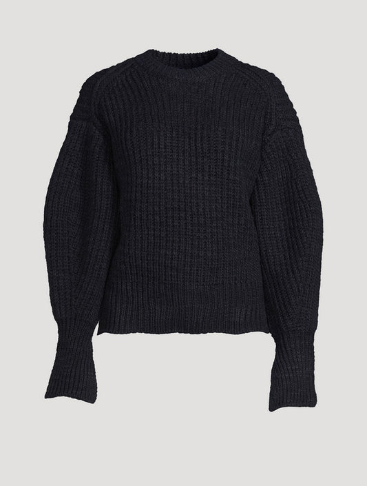 3.1 Phillip Lim Navy Puff-Sleeve Wool Sweater With Back Bow BNWT - Size Small