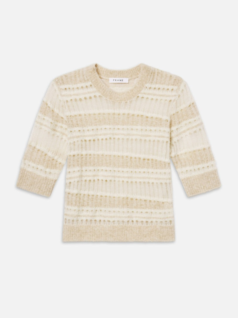 Frame Short Sleeve Stitch Mix Sweater in Cream Multi BNWT - Size M