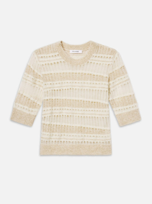 Frame Short Sleeve Stitch Mix Sweater in Cream Multi BNWT - Size M