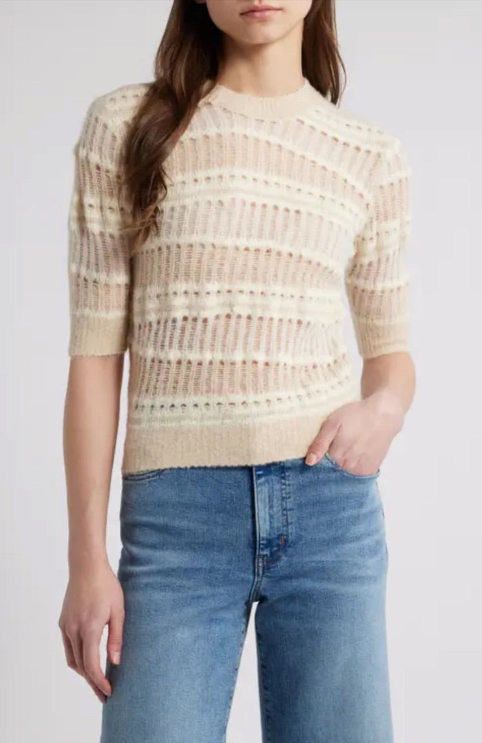 Frame Short Sleeve Stitch Mix Sweater in Cream Multi BNWT - Size M