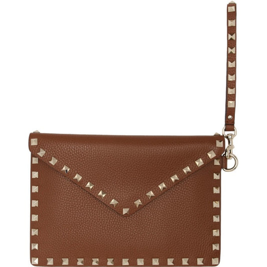 Valentino Garavani Brown Rockstud Pouch Wristlet