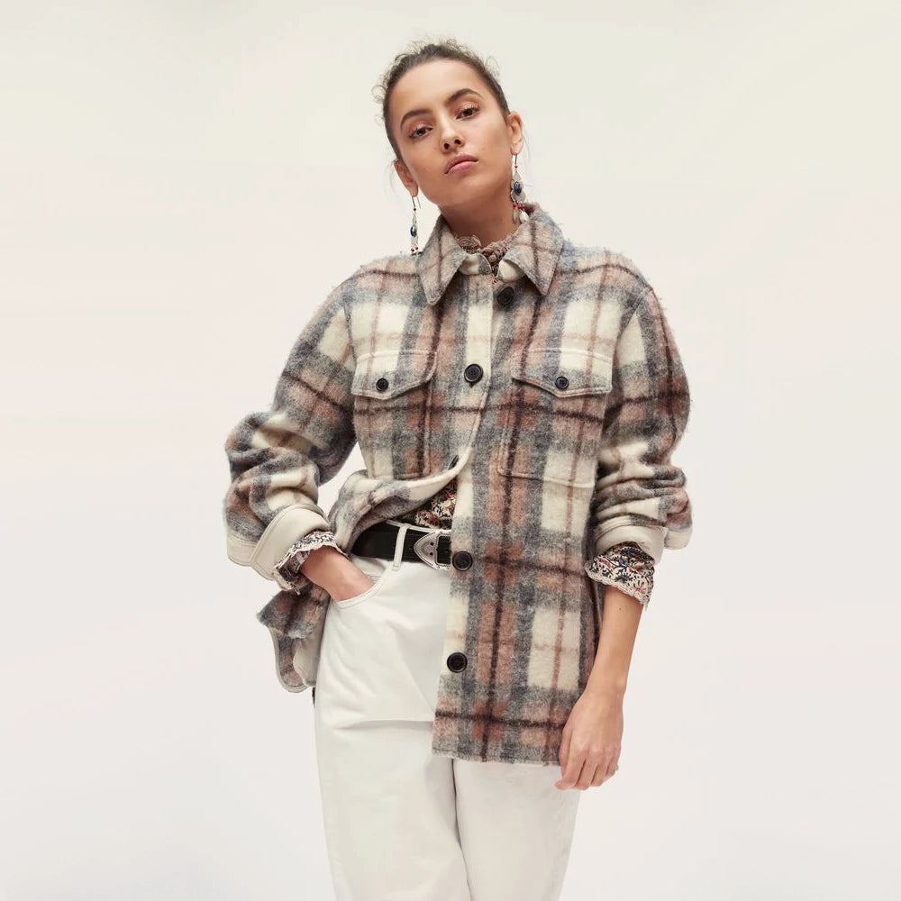 Isabel Marant Etoile Gastoni Wool-Blend Shirt Jacket In Plaid Print - Size 38