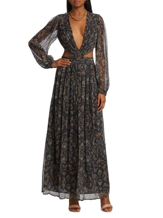 Hannah Artwear Rio Cutout Chiffon Maxi Dress - Size Small