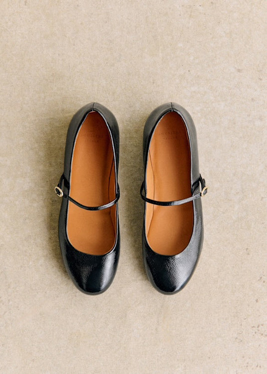 Sezane Méline Low Ballerinas in Patent Black - Size 39