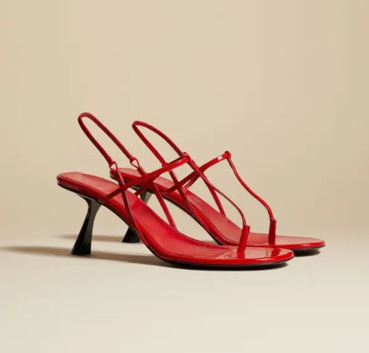 Khaite The Linden Sandal in Scarlet Patent Leather - Size 37.5