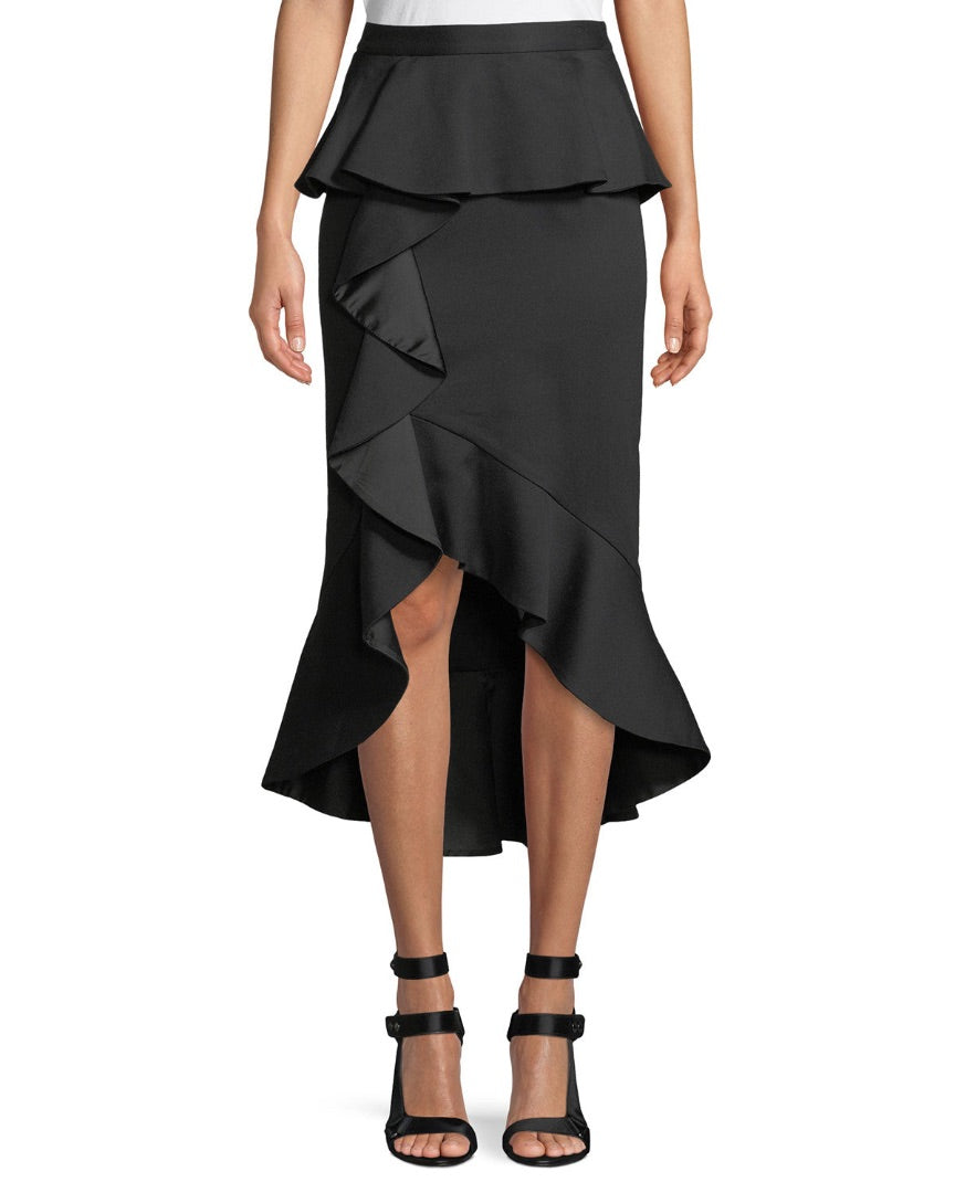 Alice + Olivia Alessandra Ruffled Peplum Pencil Hi-Low Skirt - Size 4