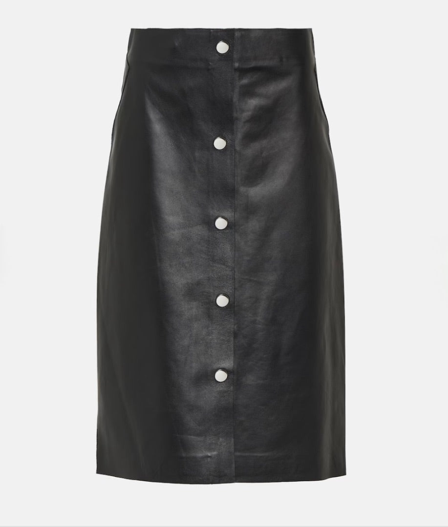 Victoria Beckham High-Rise Leather Midi Skirt in Black