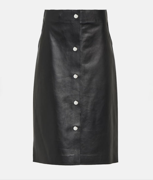 Victoria Beckham High-Rise Leather Midi Skirt in Black