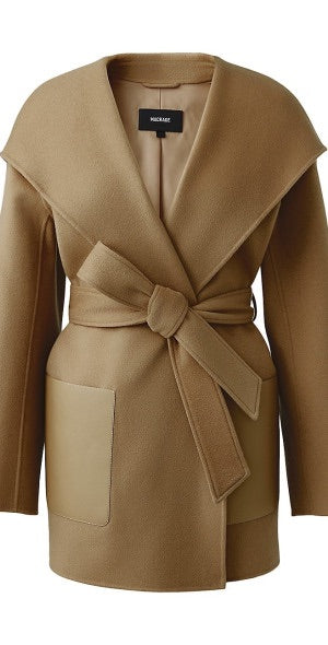 Mackage Azra Wool Wrap Jacket in Camel - Size XL