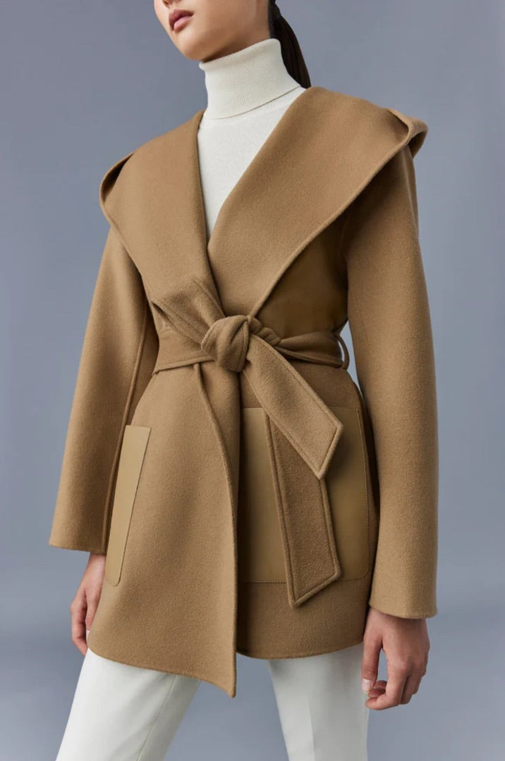 Mackage Azra Wool Wrap Jacket in Camel - Size XL