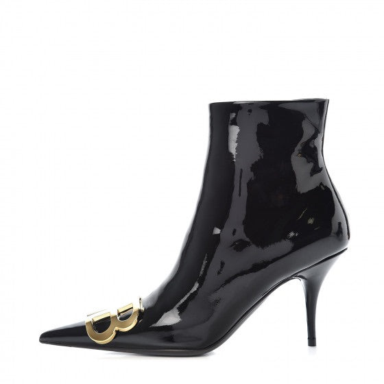 Balenciaga Patent BB Pointy Toe Ankle Booties in Black - Size 40