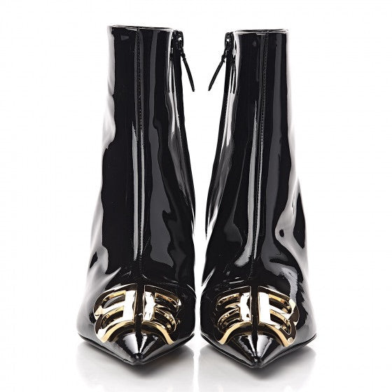 Balenciaga Patent BB Pointy Toe Ankle Booties in Black - Size 40