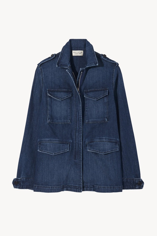 Nili Lotan Denim Wren Jacket in Deep Blue Wash - Size Small