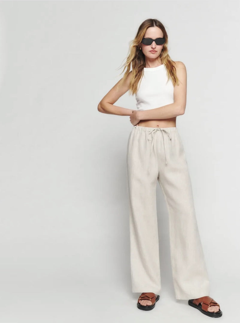 Reformation Petites Olina Linen Pant in Oatmeal - Size SP