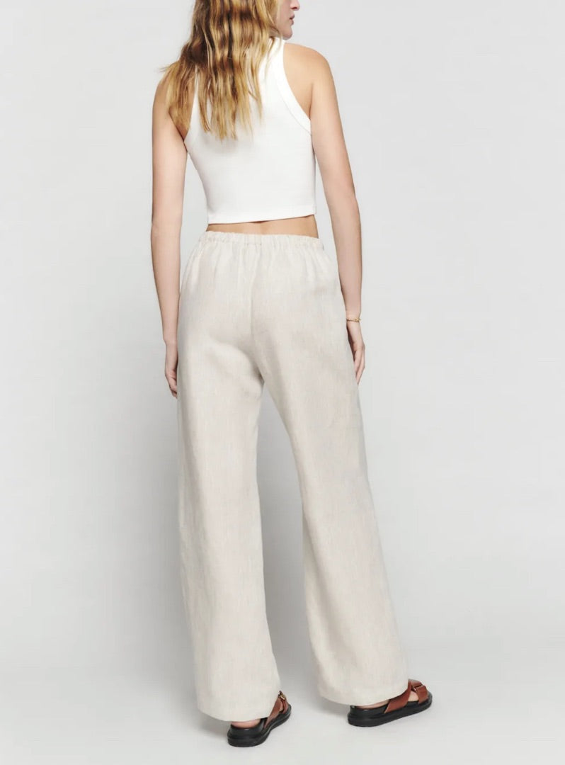 Reformation Petites Olina Linen Pant in Oatmeal - Size SP