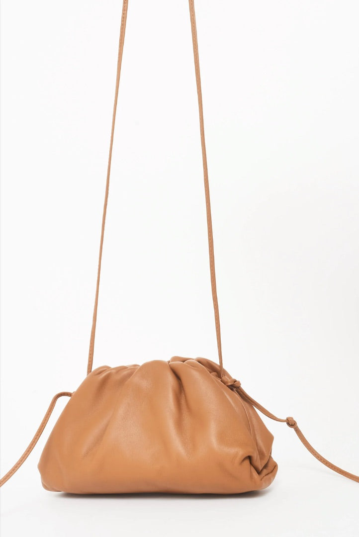 Bottega Veneta The Pouch Mini Gathered Leather Bag in Caramel
