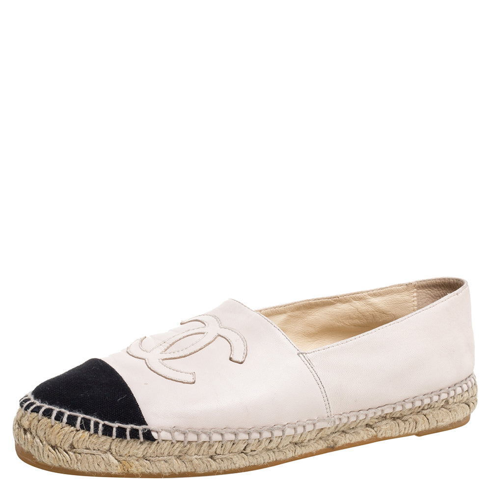 Chanel Blush Leather & Fabric CC Cap Toe Espadrilles - Size 37 (Light Wear)