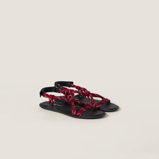 Miu Miu Riviere Cord and Leather Sandals - Size 38